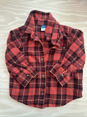 Old Navy Red and Black Plaid Button-Down Shirt for Kids